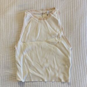 House of Harlow 1960 Cream Ribbed Tank with Crochet Trim
